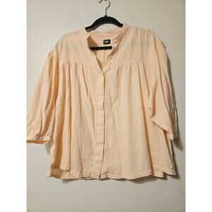 Lee Peach L Cotton Lightweight Button Down Striped Womens Blouse Oxford Swing